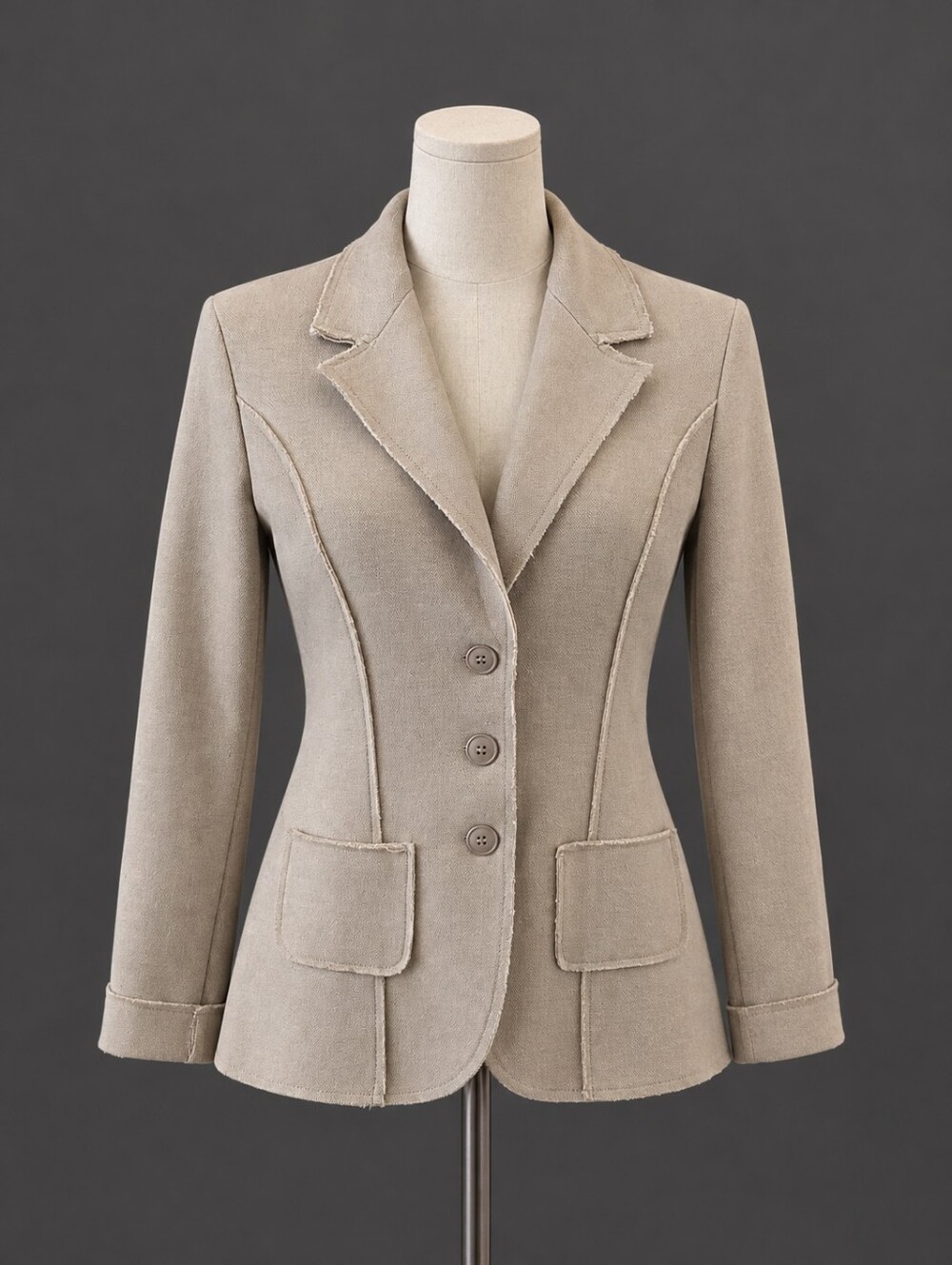 Women's Soft Cream Tailored Three-Button Blazer Jacket